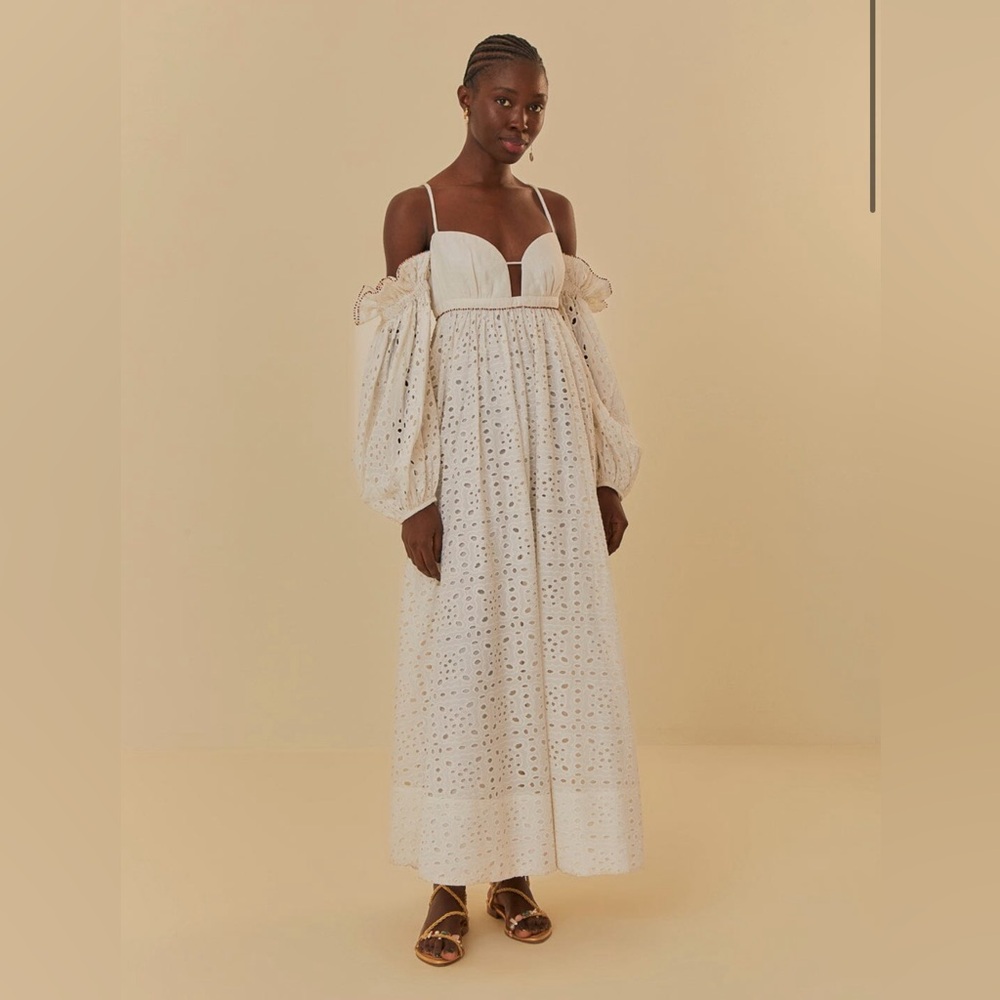 Farm Rio Off-White 3d Flower Maxi Dress